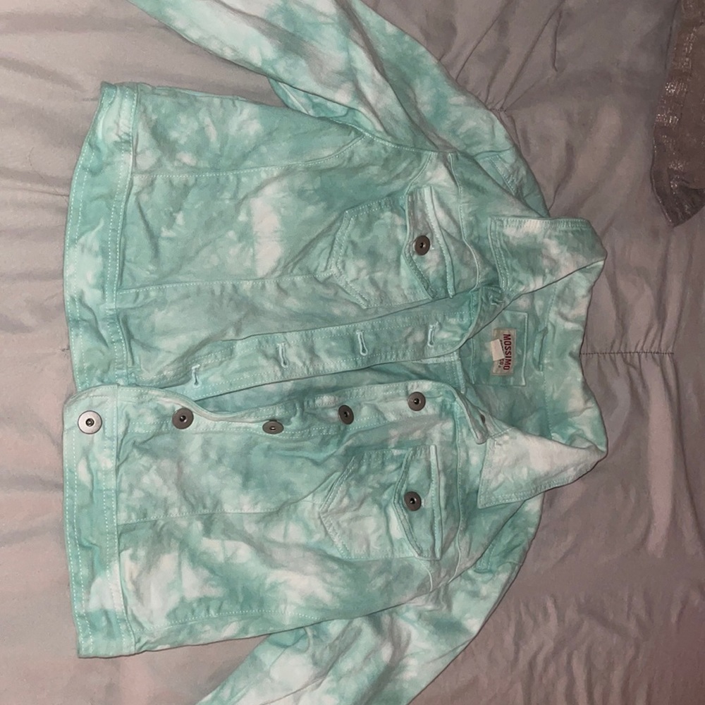 Tie dye white and mint green crop top jacket